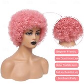 baratos Perucas de Carnaval-Perucas Afro Cacheadas para Mulheres Negras Peruca Cacheada Curta de 8 Polegadas com Franja Resistente ao Calor Sintética Para Uso Diário e Festas Halloween