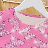 cheap Girl&#039;s 3D Vision &amp; Shining-Girls&#039; 3D Butterfly Pajamas Nightdress Pink Short Sleeve 3D Print Summer Active Fashion Cute Polyester Kids 3-12 Years Crew Neck Home Causal Indoor Regular Fit