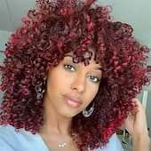 economico Parrucche da festa-Parrucche ricce per donne nere 14 pollici parrucche afro ricce morbide con frangia parrucche ricce miste in tinta biondo marrone parrucche ricce complete per uso quotidiano parrucche di Halloween
