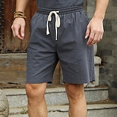baratos Clássico-Homens Shorts de linho Shorts de praia Com Cordão Cintura elástica Tecido Respirável Macio Casual Final de semana Moda Roupa de rua Preto Branco Micro-Elástica