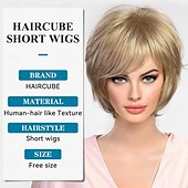 economico parrucca più vecchia-parrucca corta biondo cenere con frangiaparrucche a strati con taglio spixie per le donne parrucche sintetiche con memoria sana in fibra senza colla soffici uso quotidiano naturale