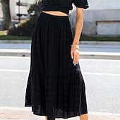 preiswerte Wesentliche Falsche Unterteile-Damen Basic Lässig Maxi Hohe Taille Röcke Einfarbig Tasche Alltagstauglich Wochenende Schwarz Weiß Sommer Baumwolle und Leinen