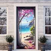 levne Garážové a dveřní bannery-okna pohled na pláž kryty dveří nástěnná malba výzdoba dveří gobelín dekorace záclona pozadí banner dveří odnímatelný pro přední dveře vnitřní venkovní domácí dekorace pokoje farma výzdoba zásoby