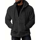 baratos camisolas de lã-Homens Moletom Full Zip Hoodie Casaco com capuz Fuzzy Sherpa Preto Verde Tropa Azul Cinzento Com Capuz Tecido Bolsos Desportos e Ar livre Diário Feriado Roupa de rua Legal Casual Outono &amp; inverno