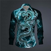 abordables Motif Animal-Homme Dragon Chemise Chemise boutonnée manche longue Abstrait Usage quotidien Sortie Printemps Col rabattu Imprimer Bouton bas Noir Jaune Rose Claire Rouge Bleu Roi
