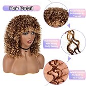 economico Parrucche da festa-Parrucche ricce per donne nere 14 pollici parrucche afro ricce morbide con frangia parrucche ricce miste in tinta biondo marrone parrucche ricce complete per uso quotidiano parrucche di Halloween