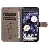 זול תיק טלפון אחר-טלפון מגן עבור גוגל Pixel 8 Pro Pixel 7 Pixel 6 מארז כרטיס ארנק מובלט מגן גוף מלא עם רצועת יד עֵץ פרפר TPU עור PU