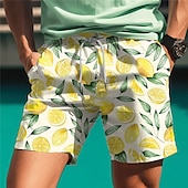 baratos Comida &amp; Bebidas-Homens Fruta Limão Impressão 3D Calção de Banho Bermuda de Surf Shorts de Natação Cintura Média Havaiana Casual Feriado Praia Com Cordão com forro de malha Cintura elástica Designer Roupa