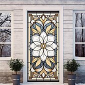 Недорогие Дверные чехлы-витражи цветочные дверные покрытия фреска декор дверной гобелен дверной занавес украшение фон дверной баннер съемный для входной двери в помещении и на открытом воздухе украшение для дома и комнаты