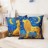 abordables style animalier-Housse de coussin double face motif lion 1 pièce | Housse de coussin carrée décorative douce, taie d&#039;oreiller pour chambre à coucher, salon, qualité supérieure, coussin d&#039;intérieur pour canapé, lit,