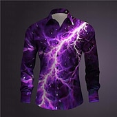 abordables Chemises imprimées pour hommes-Homme Éclairage Chemise Chemise boutonnée manche longue Abstrait Sous-culturel Usage quotidien Sortie Printemps Col rabattu Imprimer Bouton bas Bleu Violet Orange Vert Gris