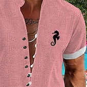 abordables Impression océan-Homme Chemise hawaïenne Chemise Aloha Chemises imprimées Manches courtes Chemise Col Mao Hawaïen Station balnéaire Vacances Hawaïen Rose Claire Bleu Violet S M L