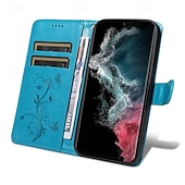 رخيصةأون جراب سامسونج-هاتف غطاء من أجل سامسونج جالاكسي S24 S23 S22 S21 Ultra Plus S21 FE أ 53 اس 25 الترا حافظة بطاقة المحفظة مطرز حماية كاملة للجسم مع رباط المعصم شجرة فراشة TPU جلد PU