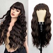cheap Costume Wigs-Green Wig with Bangs Soft Long Wavy Wigs for Women Curly Synthetic Fiber Wig Replacement Halloween Costumes Cosplay Party Wigs St.Patrick&#039;s Day Wigs