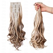 baratos Clip nas extensões-12 pçs / set extensões de cabelo ondulado longo clipe sintético em extensões de cabelo ombre loiro mel castanho escuro apliques grossos