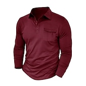 preiswerte Klassisches Poloshirt für Herren-Herren Poloshirt Polos mit Knöpfen Casual Sport Kargen Langarm Modisch Basic Glatt Taste Tasche Frühling &amp; Herbst Regular Fit Schwarz Weiß Armeegrün Rote Marineblau Dunkelgrün Poloshirt