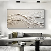 cheap Landscape Paintings-Hand painted Textured White Abstract Sandy Beach Oil Painting on Canvas handmade Original Blue Ocean Painting Custom Art Decor for Living room Wall Decor Wall Art