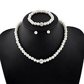 cheap Wearable Accessories-Bride Pearl Bracelet Necklace Earring Ring Handheld Bag Jewelry Set with 6 Diamond Set for Ladies