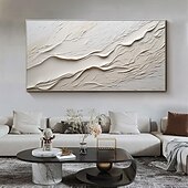 cheap Landscape Paintings-Hand painted Textured White Abstract Sandy Beach Oil Painting on Canvas handmade Original Blue Ocean Painting Custom Art Decor for Living room Wall Decor Wall Art