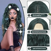 tanie Peruki imprezowe-Halloween Peruki Długa Zielona Peruka Cosplay 71 cm z Środkowym Przedziałkiem Syntetyczna Peruka Realistyczne Karnawałowe Prezenty Peruki na Przyjęcia dla Kobiet Codzienne Kolorowe Peruki Peruki na