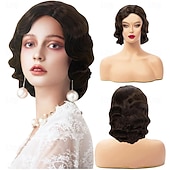 cheap Historical Wigs-Brown Wig 1920s Lady Finger Wave Wig Vintage Brown 20s Wig Women Retro Synthetic Hair Carnival Cosplay Party Costume Wig Halloween Wigs