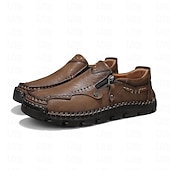 preiswerte Herrenpantoletten &amp; -slipper-Braune Slipper aus Kunstleder für Herren mit seitlichem Reißverschluss und handgenähten Details – bequeme Freizeitschuhe für die Arbeit, Reisen und den Alltag