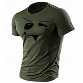Недорогие Мужские футболки с 3D принтами-Муж. Смешной Футболка Полиэстер С короткими рукавами Графика Рубашка Армейский зеленый / Оливковый Армейский зеленый + черный Черный 1 Удобная футболка Для спорта и активного отдыха Праздники