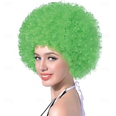 olcso Party Parókák-rövid, göndör, göndör afro paróka nőknek 70-es évek szintetikus hőálló parókák vicces party cosplay haj St. Patrick napi parókák
