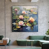 Недорогие Картины с цветочными мотивами-Оригинальная картина маслом с цветком лотоса ручной работы на холсте, настенный художественный декор, минималистское озеро для домашнего декора с натянутой рамкой/без внутренней рамы, картина