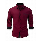 preiswerte Businesshemden für Herren-Herren Oberhemd Lässiges Hemd Schwarz Weiß Hellgrün Burgunderrot Blau Langarm Farbblock Solide / einfarbig Umlegekragen Hochzeit Urlaub Button-Down Bekleidung Baumwolle Modisch Freizeit