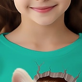 billiga Flickans 3D-djur-Flickor 3D Tecknat Katt Volang T-shirt Rosa Långärmad 3D-tryck Vår Höst Aktiv Mode söt stil Barn 3-12 år Rund hals Utomhus Ledigt Dagligen Normal