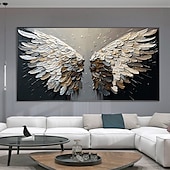 cheap Animal Paintings-Handmade Original Angel Wing Oil Painting On Canvas Wall Art Decor Abstract Minimalist black Painting for Home Decor With Stretched Frame/Without Inner Frame Painting