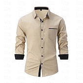 abordables camisas de hombre sin planchar-Hombre Camisa Camisa para Vestido Camisa de cuello Abotonar la camisa Bloque de color Boda Diario Bleu Ciel Negro Blanco Verde Claro Manga Larga Cuello Vuelto Primavera &amp; Otoño Ropa Retazos