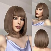 economico Parrucche da festa-Parrucca ombre rosa parrucche bob ondulate corte per donne con frangia lunghezza spalla parrucca sintetica per cosplay e feste per ragazze parrucche colorate per uso quotidiano parrucche di Halloween