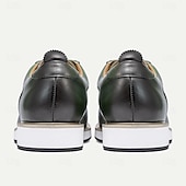 baratos Tênis de couro premium-tênis casuais masculinos de couro bovino premium – design de cadarço com relevo verde e detalhes em preto, confortável e durável