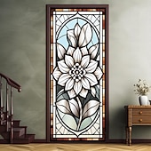 Недорогие Дверные чехлы-витражи цветочные дверные покрытия фреска декор дверной гобелен дверной занавес украшение фон дверной баннер съемный для входной двери в помещении и на открытом воздухе украшение для дома и комнаты