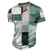 abordables Geométrico-Hombre Plaid Patrón de mosaico falso Henley Shirt Camiseta de gofres Manga Corta Impresión 3D Moda Diario Casual Deporte Casual Diario Primavera verano Azul Piscina Marrón Verde Trébol Gris Henley