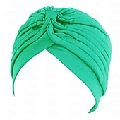 abordables Musulmán árabe-Sombreros turbantes suaves con nudo preanudado moda plisada gorro de quimioterapia diadema para dormir de color sólido naranja para mujeres Día de Reyes casual diario
