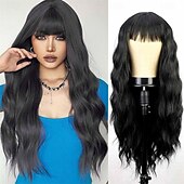 cheap Costume Wigs-Green Wig with Bangs Soft Long Wavy Wigs for Women Curly Synthetic Fiber Wig Replacement Halloween Costumes Cosplay Party Wigs St.Patrick&#039;s Day Wigs