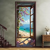 levne Garážové a dveřní bannery-okna pohled na pláž kryty dveří nástěnná malba výzdoba dveří gobelín dekorace záclona pozadí banner dveří odnímatelný pro přední dveře vnitřní venkovní domácí dekorace pokoje farma výzdoba zásoby