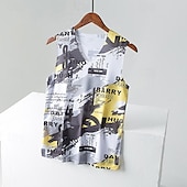 billiga Gym-toppar-Herr Linne Undertröjor Ärmlös V-hals Sommar Färgblock Mode Designer Grundläggande Semester Gata Utekväll Gul Purpur Mörkblå Topp t-shirt för män