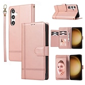 Недорогие Чехлы для Samsung-телефон Кейс для Назначение SSamsung Galaxy S24 S23 S22 S21 S20 Plus Ultra A34 S25 Ультра Кошелек для карт Зеркальная поверхность Молния Полная защита тела Геометрический рисунок ТПУ Кожа PU