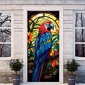 olcso Ajtófedelek-ólomüveg papagáj ajtóhuzatok falfestmény dekor ajtó kárpit ajtó függöny dekoráció háttér ajtó transzparens kivehető bejárati ajtóhoz beltéri kültéri otthon szoba dekoráció parasztház dekor kellékek