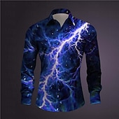 abordables Chemises imprimées pour hommes-Homme Éclairage Chemise Chemise boutonnée manche longue Abstrait Sous-culturel Usage quotidien Sortie Printemps Col rabattu Imprimer Bouton bas Bleu Violet Orange Vert Gris
