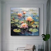 Недорогие Картины с цветочными мотивами-Оригинальная картина маслом с цветком лотоса ручной работы на холсте, настенный художественный декор, минималистское озеро для домашнего декора с натянутой рамкой/без внутренней рамы, картина