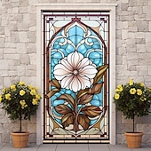 Недорогие Дверные чехлы-витражи цветочные дверные покрытия фреска декор дверной гобелен дверной занавес украшение фон дверной баннер съемный для входной двери в помещении и на открытом воздухе украшение для дома и комнаты