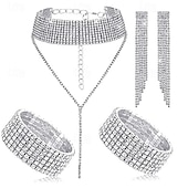 お買い得  ウェアラブルアクセサリー-花嫁のジュエリーセット、ダイヤモンドの爪チェーン、タッセルイヤリング、左右のハンドチェーン、ネックチェーン、手持ちバッグ