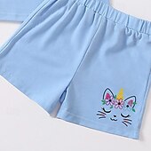 cheap Girl&#039;s 3D Cartoon-Girls&#039; 3D Unicorn Tee &amp; Shorts Pajama Set Pink Short Sleeve 3D Print Summer Active Fashion Cute Polyester Kids 3-12 Years Crew Neck Home Causal Indoor Regular Fit