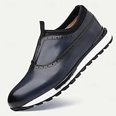 cheap Premium Leather Sneakers-Men&#039;s Premium Cowhide Leather Slip-On Loafers – Green and Black Brogue Design, Comfortable Cushioned Sole, Casual and Formal Shoes