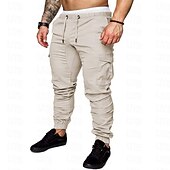 preiswerte Cargohosen-Herren Cargo-Hosen Cargohose Freizeithose Kordelzug Mehrere Taschen Einfarbig Volle Länge Täglich Basic Lässig Schlank Schwarz Marineblau Mittlere Taille Mikroelastisch